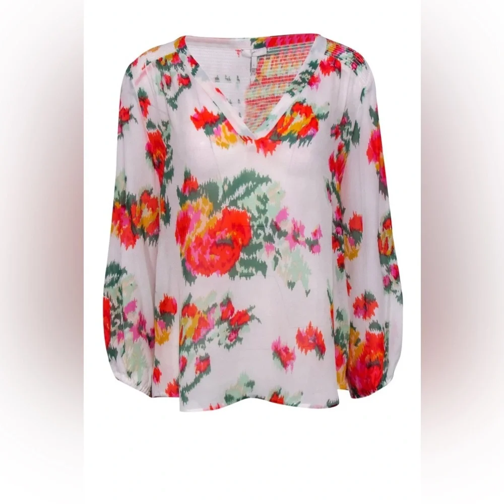 Joie - White & Multicolor Abstract Floral Print Silk “Axcel" Blouse Sz XS - Picture 6 of 14